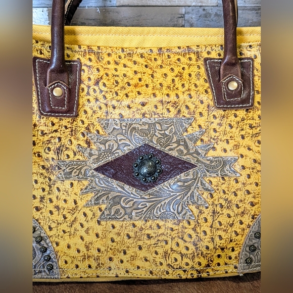 Myra Supine Canvas & Leather With Concho & Studs Handbag - Picture 4 of 16